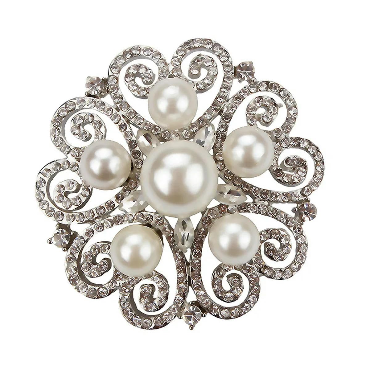 Broche redondo de perlas retro con flores, chal, bufanda, accesorios de 4,5 x 4,5 cm
