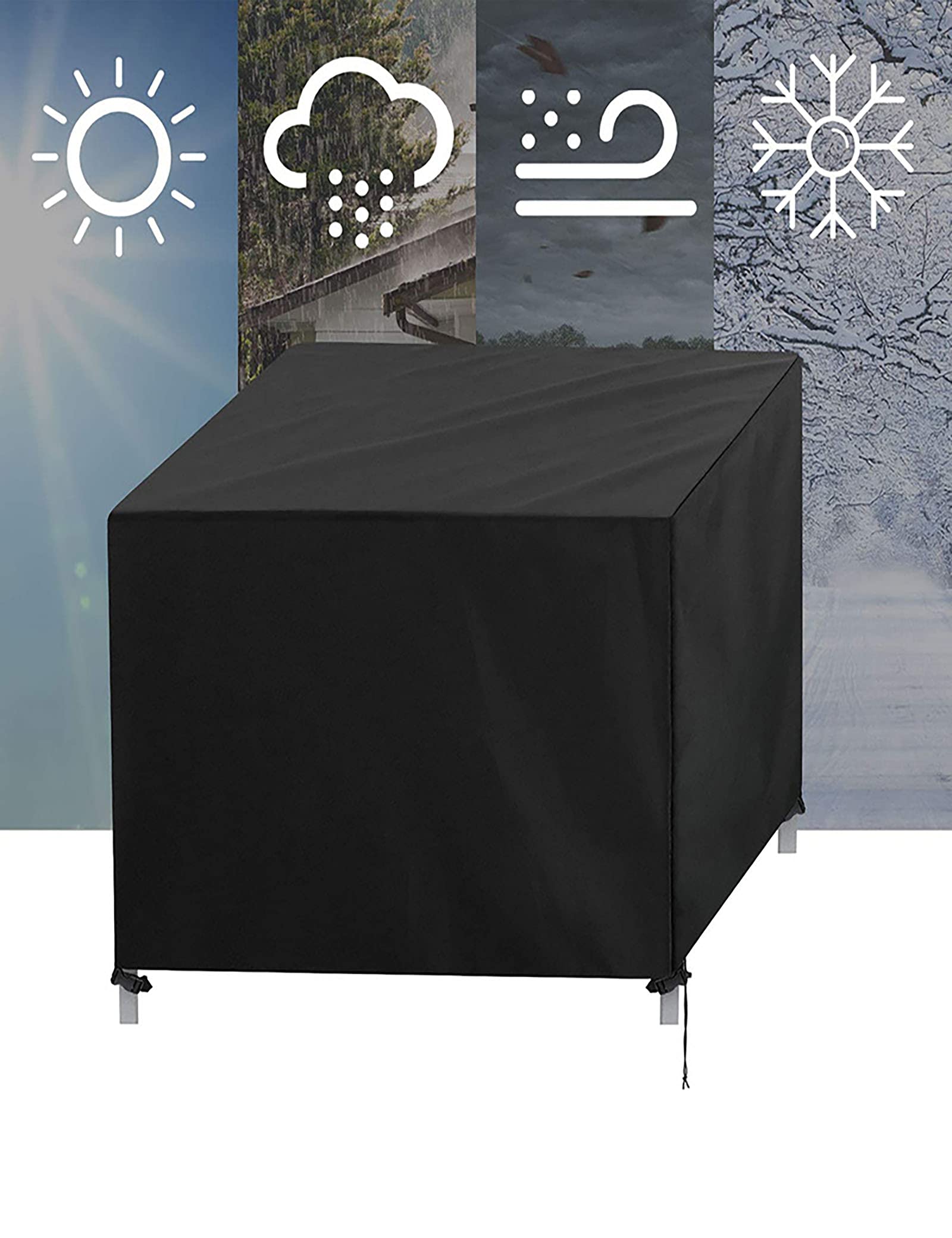 Beschermhoes voor Tuinmeubelen Tafelafdekking Waterdichte Anti-UV Zware 420D Oxford Terrasmeubelhoezen Outdoor,voor Tafels Terrasstoelen Tuinmeubelen -Black_180x160x75cm