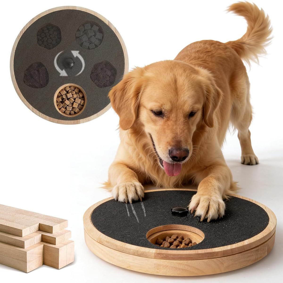 Dog Nail Scratch Pad with Treat Box, Rotatable Wooden Nail File Board with Adjustable Resistance for Stress-Free Grooming