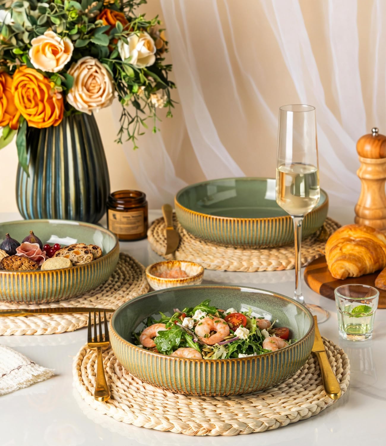 theterra 8.5" Ceramic Pasta Bowls Set of 4, Salad Bowls image 2