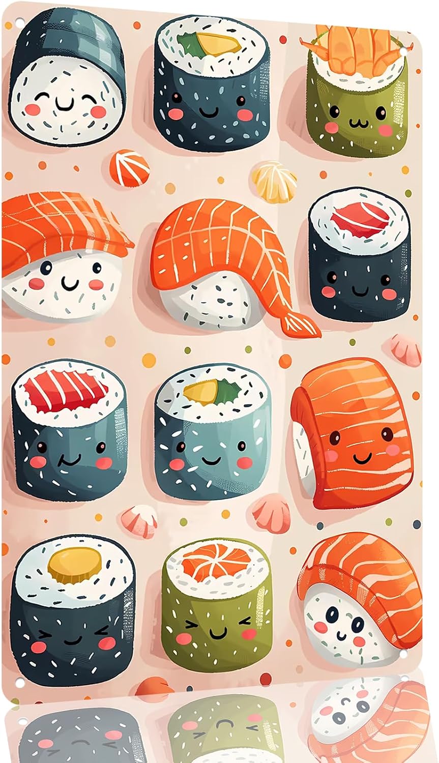 Kawaii Sushi Metal Sign 8 x 12 Inch