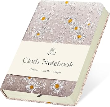 Womens Fabric Pocket Notebook Daisy Printed Cloth Hardcover Journal A6 264 Pages 4x6 Small Ruled Notebook & Blank Sketchbook Similar Embroidered Journal Lay Flat Thick Notebook Pink