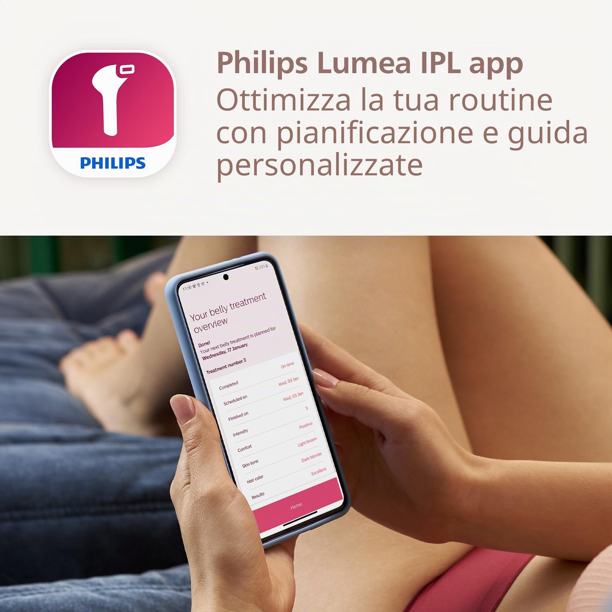 Philips Lumea IPL Hair Removal 8000 Series - Dispositivo di depilazione con tecnologia SenseIQ, 2 attacchi per corpo e viso, uso con filo (modello BRI944/00)