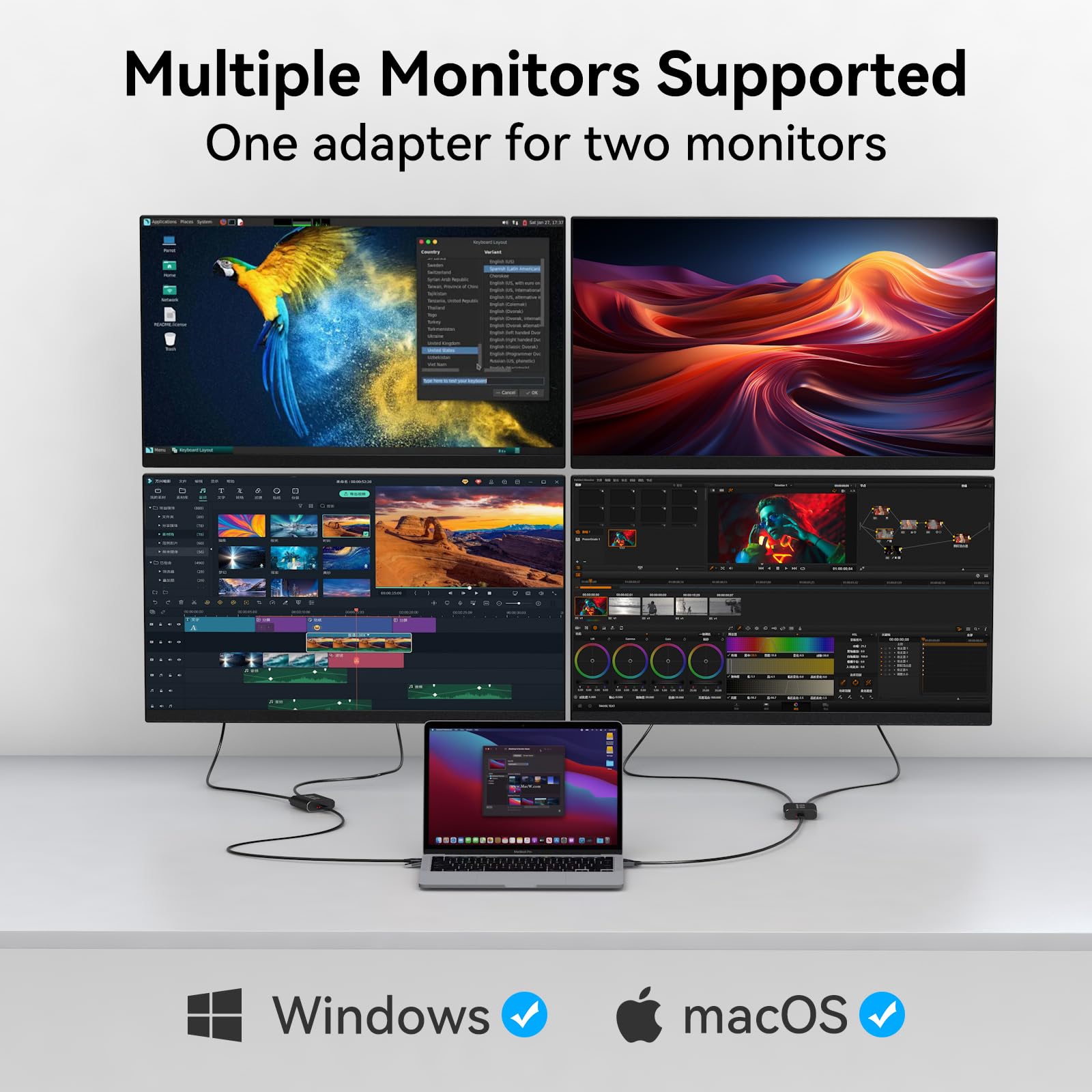 Splitter HDMI Display esteso per doppio monitor USB A & C a 2 hdmi Adapter 1 in 2 Out per laptop Mac Triple Set Supporto MST & SST modalità; 4K @30Hz Out 1, 1080p Out 2