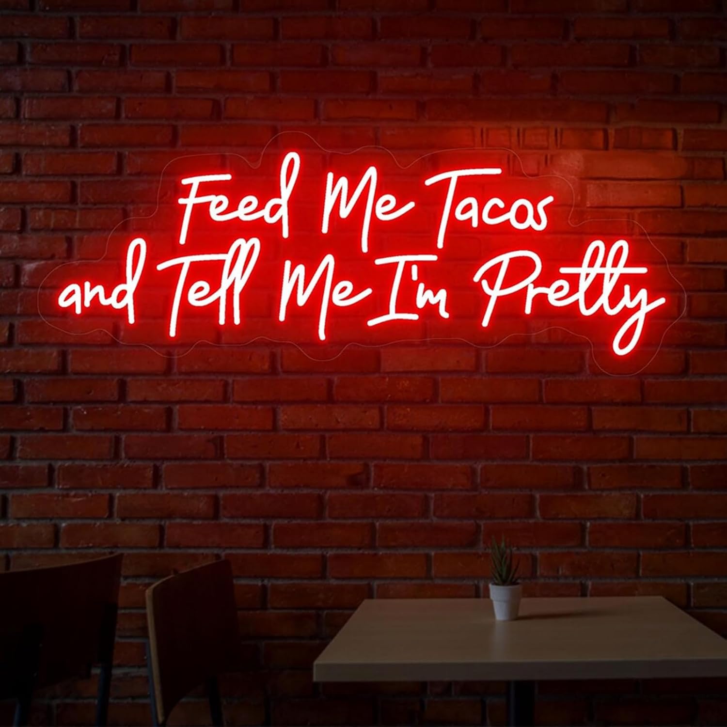 Feed Me Tacos and Tell Me I'm Pretty Neon Sign 30 inches Large Led Mexican Taco Sign Wall Art Decor for Mexican Restaurant Tacos Store Party