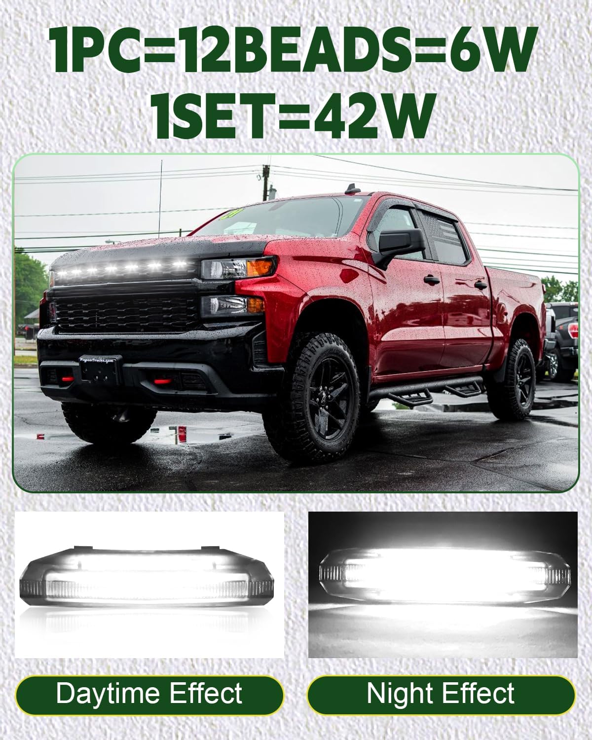 LED Grill Lights for 2019 2020 2021 Chevy Silverado Accessoreis Clip On Front Grille Insert Light Bar Head Lamp Fits Silverado Trail Boss,WT,Custom Only (7pcs-white)