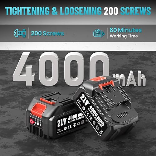 Miniatura 5 de SEESII Llave de impacto 900 FT-LBS (1200N.m) 2900IPM Pistola de impacto 12 de alto par eléctrico inalámbrico con batería de 21 V, 2 x 4.0 Ah, 5