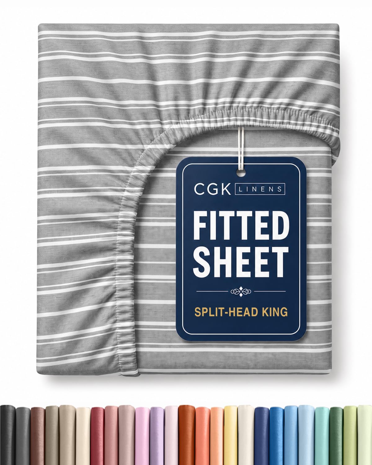 Flex Top King Fitted Bed Sheet - Split Head Fitted Sheet - Grey Stripes