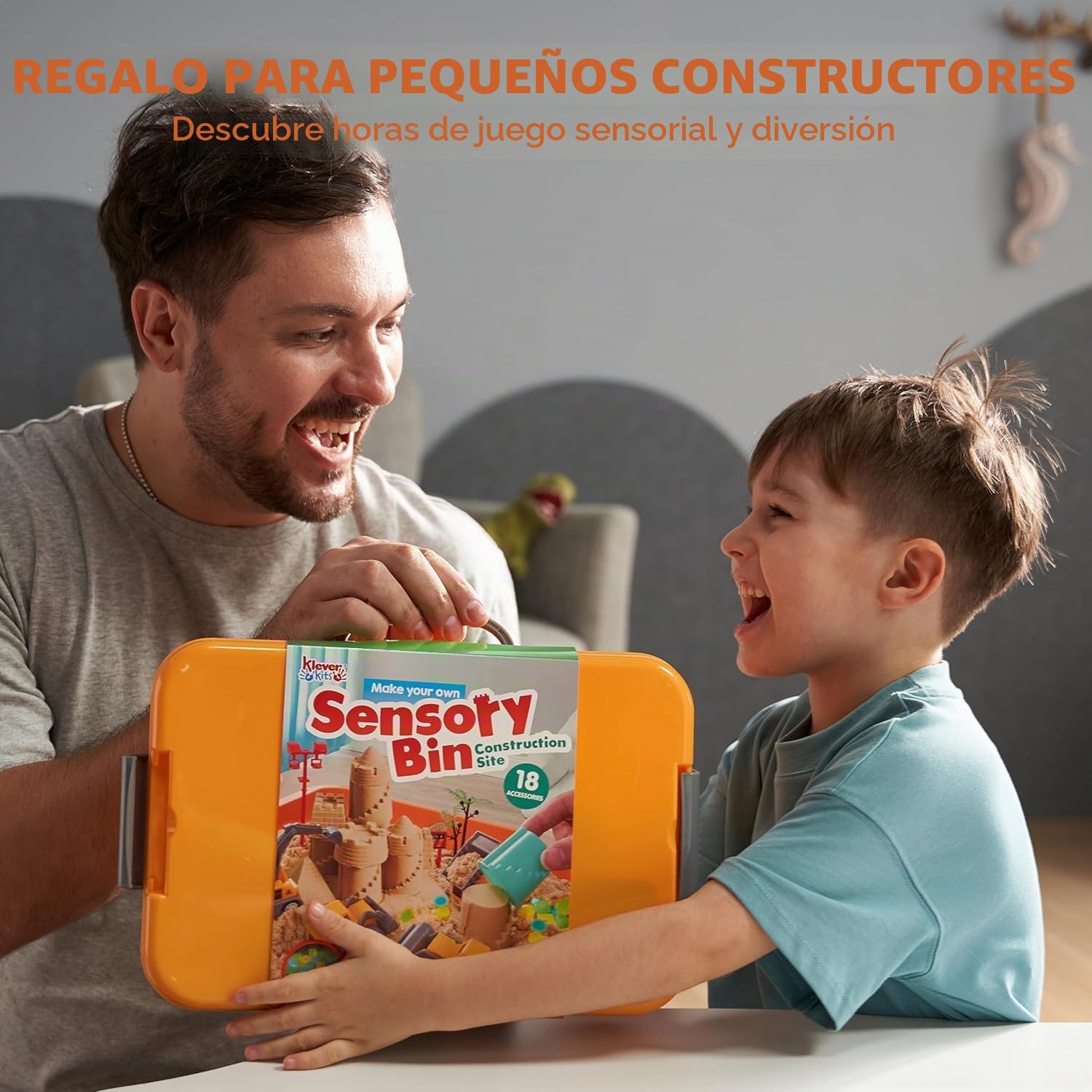Klever Kits Caja sensorial de construcción para niños pequeños con Piedras Que Brillan en la Oscuridad, arenero con Tapa, Kit para Construir Castillos, Actividades de Aprendizaje Preescolar