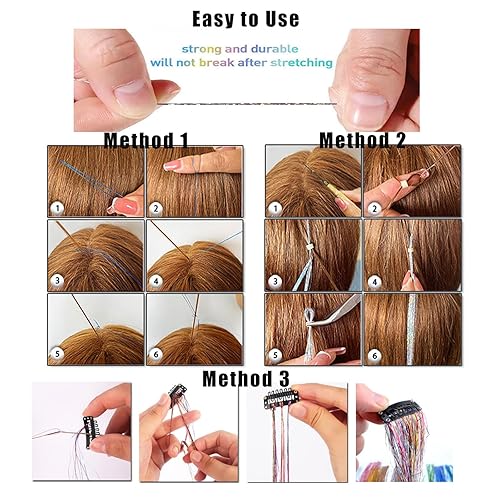 Miniatura 5 de Kit de oropel para el cabello de 48 pulgadas para niñas, extensiones de cabello con herramientas, resistente al calor, 1100 hebras de hada