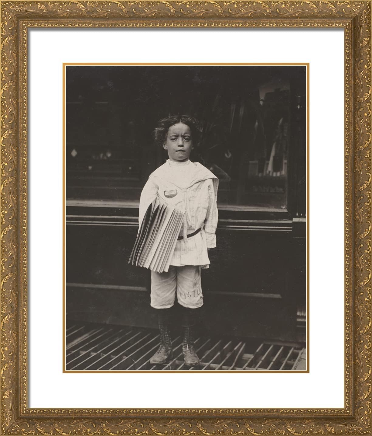 ArtDirect Hine, Lewis Wickes 20x23 Gold Ornate Framed Art Print with Double Matting Titled: Jo Lehman a Seven Year Old Newsboy 824 Third Ave NY City