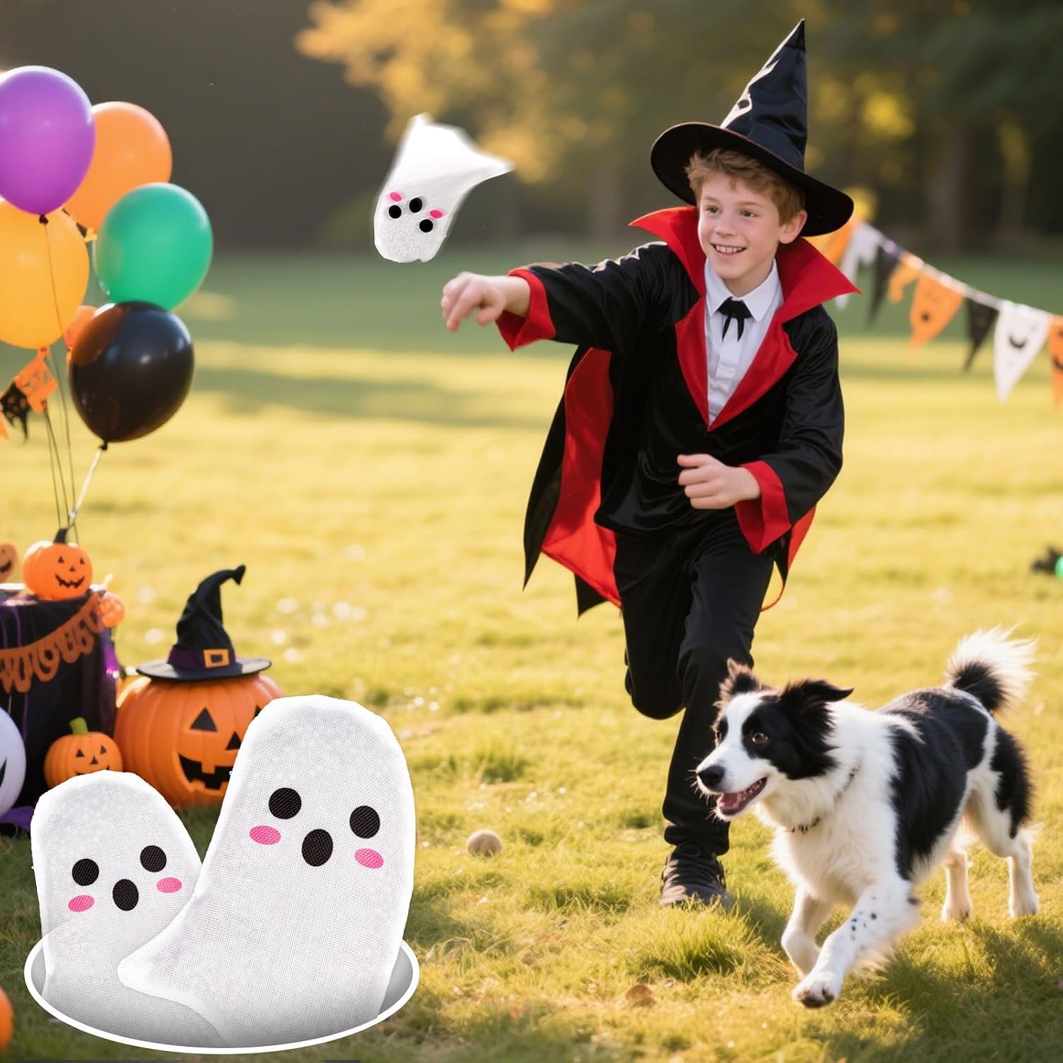 JarThenaAMCS 12Pcs Halloween Cornhole Bean Bags for Tossing 3.1 x 4.3 inch Cute Ghost Bean Game Bags for Holiday Family Party Throwing Game Supplies