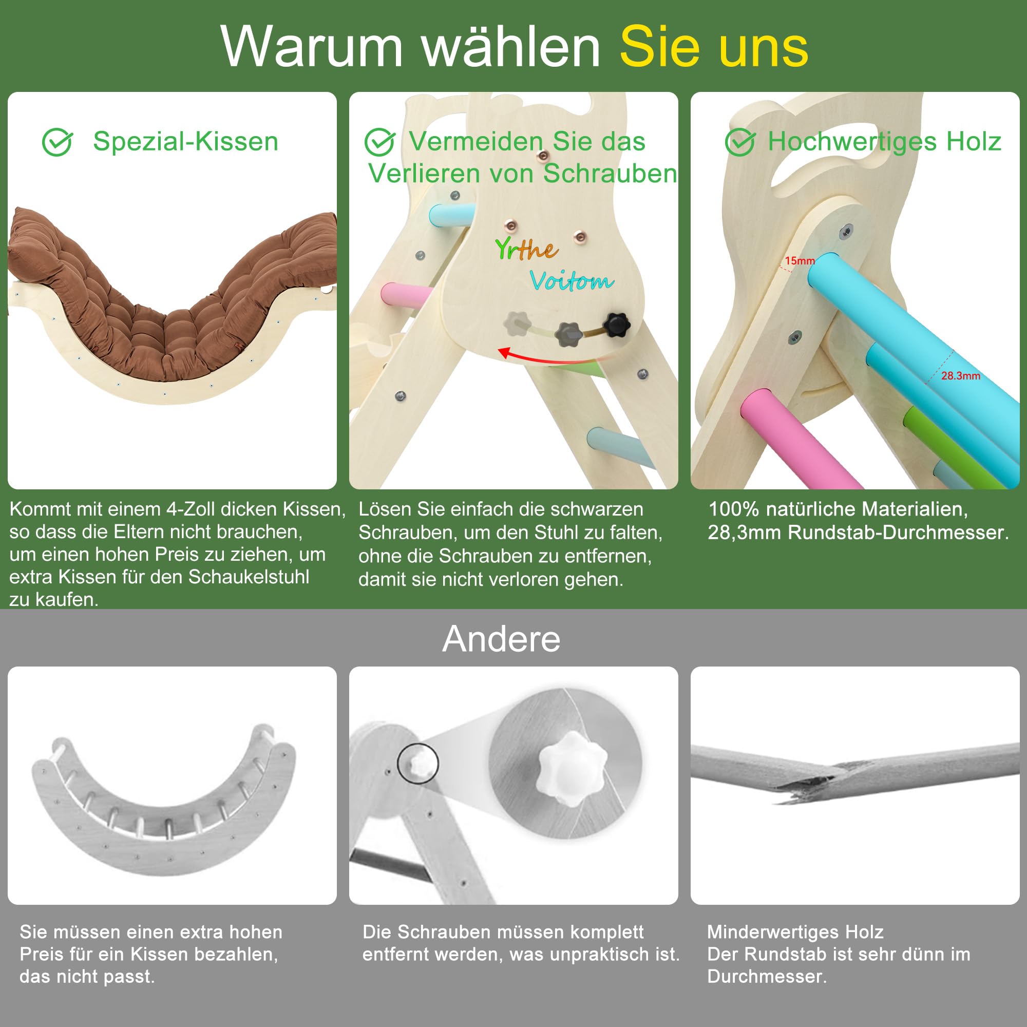 Klettergerüst Indoor Montessori Spielzeug ab 1.5 2 3 4 + Jahr, Upgrade 7-in-1 Kletterdreieck mit Rutsche, Kletterbogen, Kissen, Kletterwand, Geschenk Kinder Junge Mädchen, Regenbogen