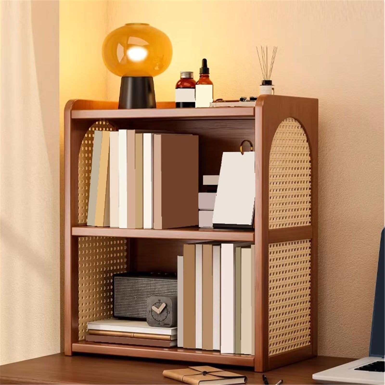 Estantes de Almacenamiento Estante de bambú Retro encimera Multiusos con Estante Almacenamiento for el hogar Tejido ratán plástico Estantería