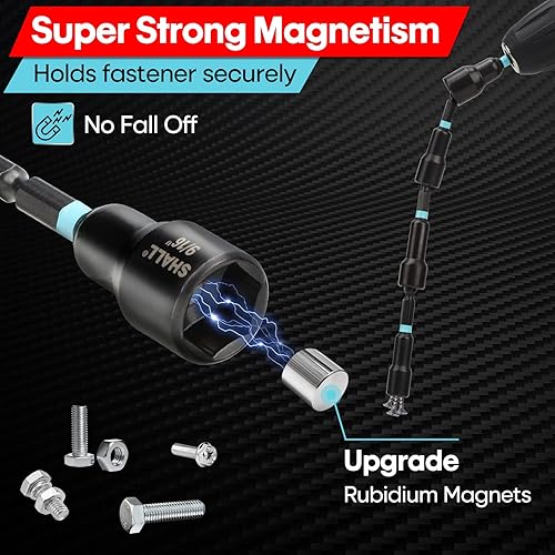 Miniatura 5 de SHALL Juego de 29 llaves de tuerca magnéticas, broca de taladro de impacto con vástago hexagonal de 14 pulgadas, llaves de tuerca eléctricas de