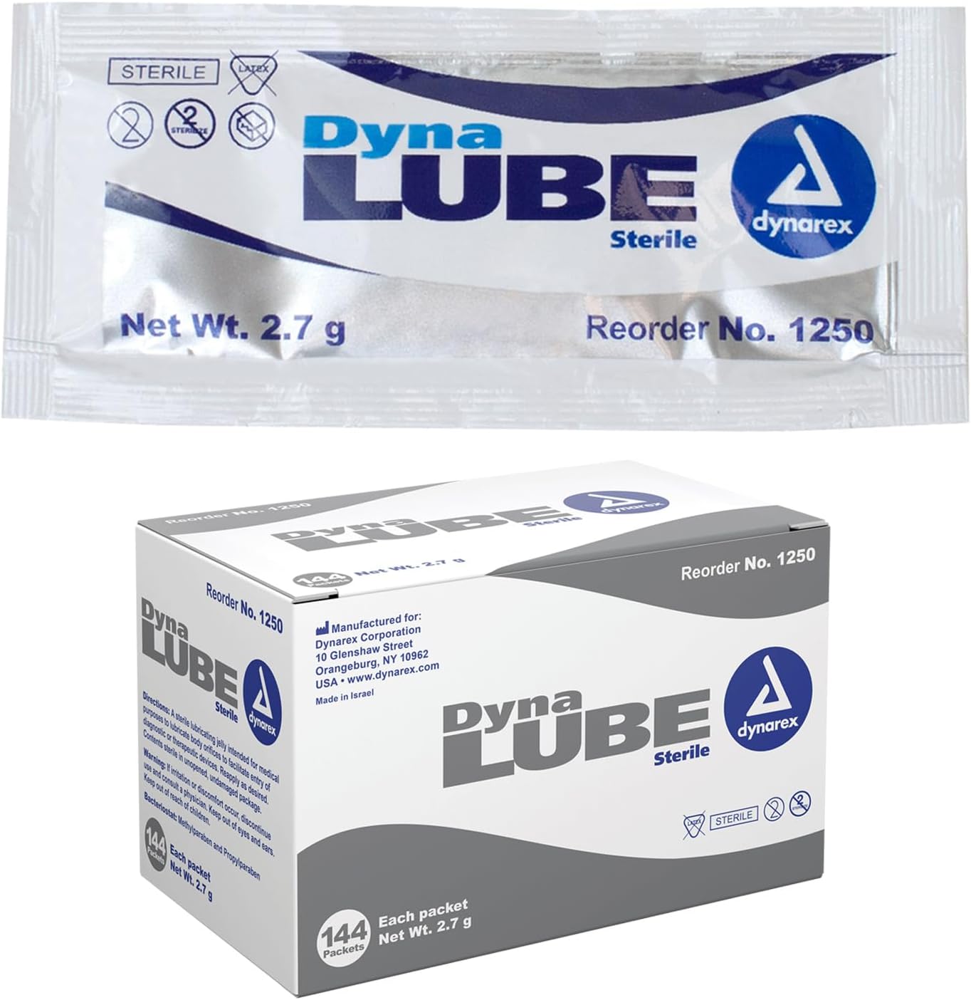 DynaLube Lubricating Jelly, Water Soluble and Sterile Lubricant Jelly, Used for Body Orifices, Hinged Instruments and Medical Devices, 1 Box of 144 DynaLube Packets, 2.7g