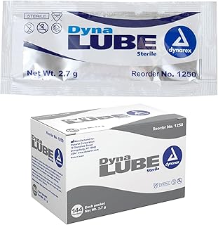 Dynarex DynaLube Lubricating Jelly, Water Soluble and Sterile Lubricant Jelly, Used for Body Orifices, Hinged Instruments and Medical Devices, 1 Box of 144 DynaLube Packets, 2.7g