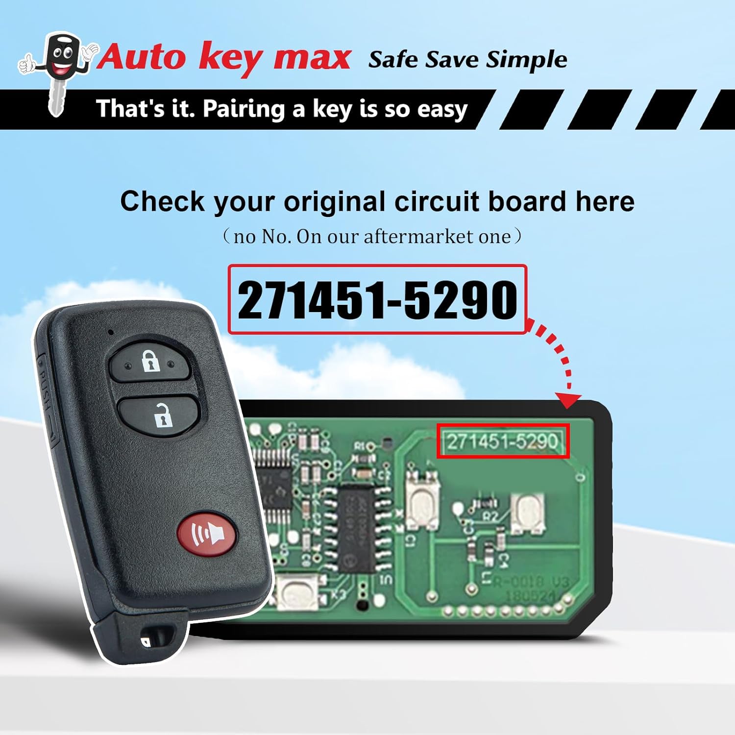 Programmable Keyfob, Replacement Car Keys Fob and DIY Programmer Kit for 2010-2015 Toyota Prius Venza 4Runner Smart Remote HYQ14ACX 271451-5290