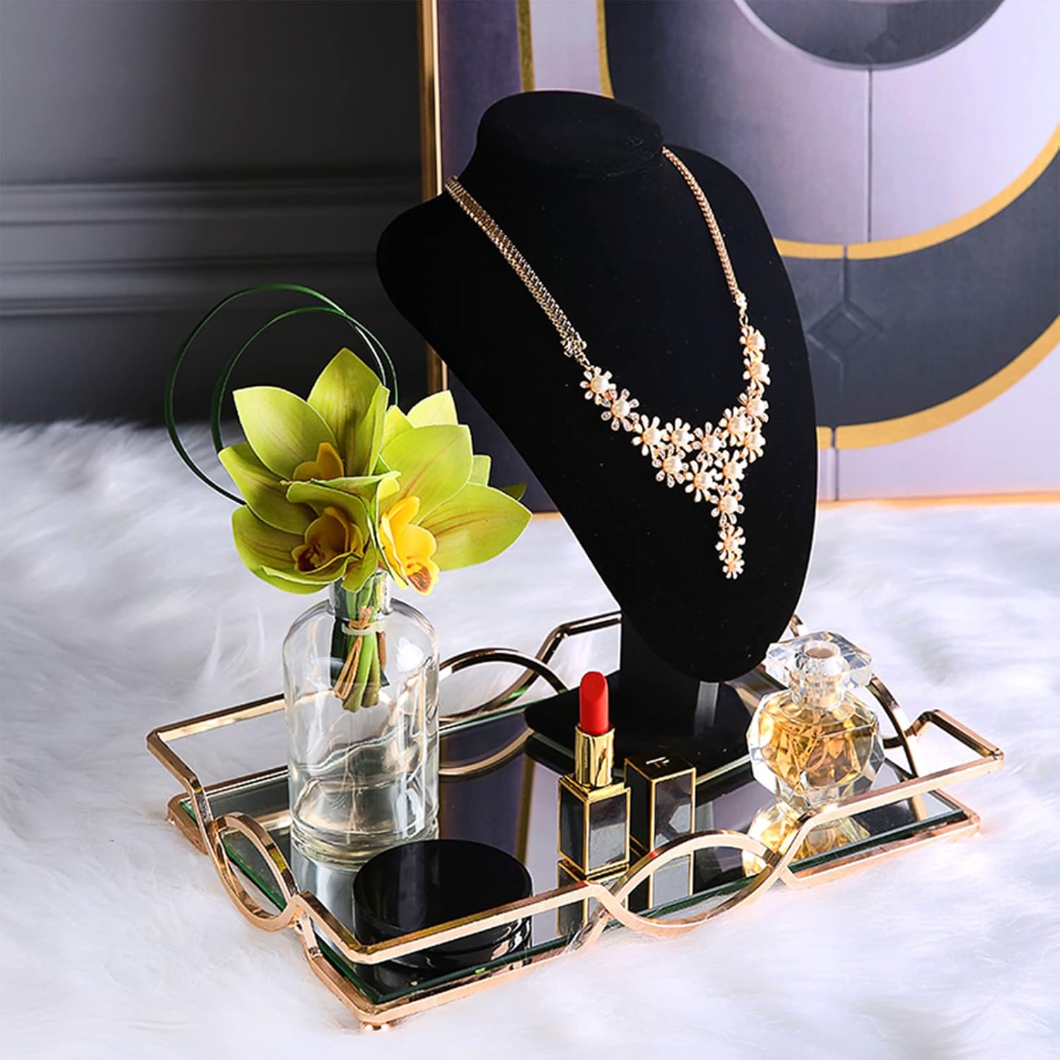 Foraineam 3 Pack Black Velvet Necklace Bust Display 3D Jewelry Chain Organizer Mannequin Model Display Stand Holder