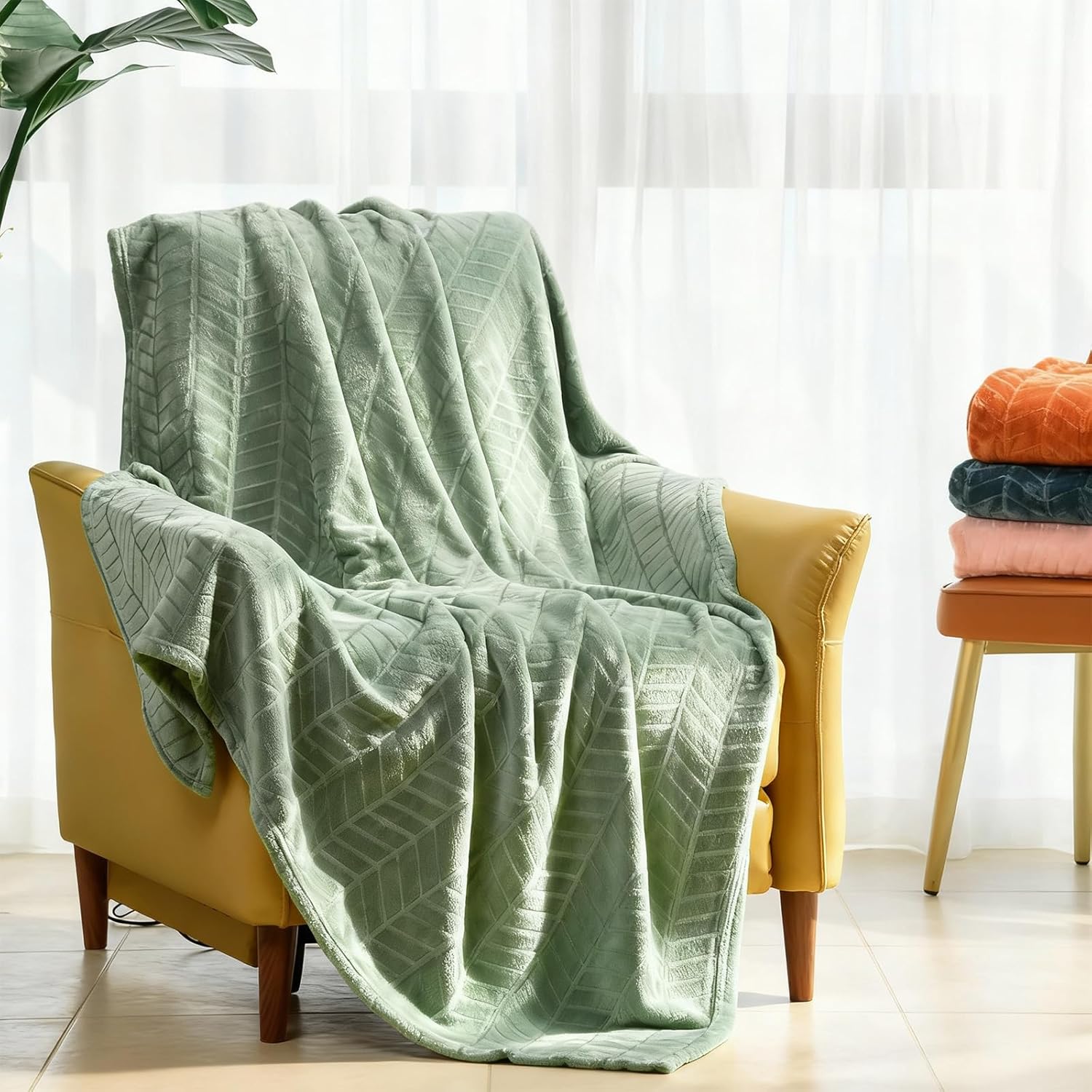 Excervent Soft Brushed Flannel Throw Blanket sage Green Fleece Blankets Chevron Pattern for Sofa, Chair, Couch - Fluffy Warm Cozy Light Green Blanket (50x60 inches) for Adults and Kids - Image 2