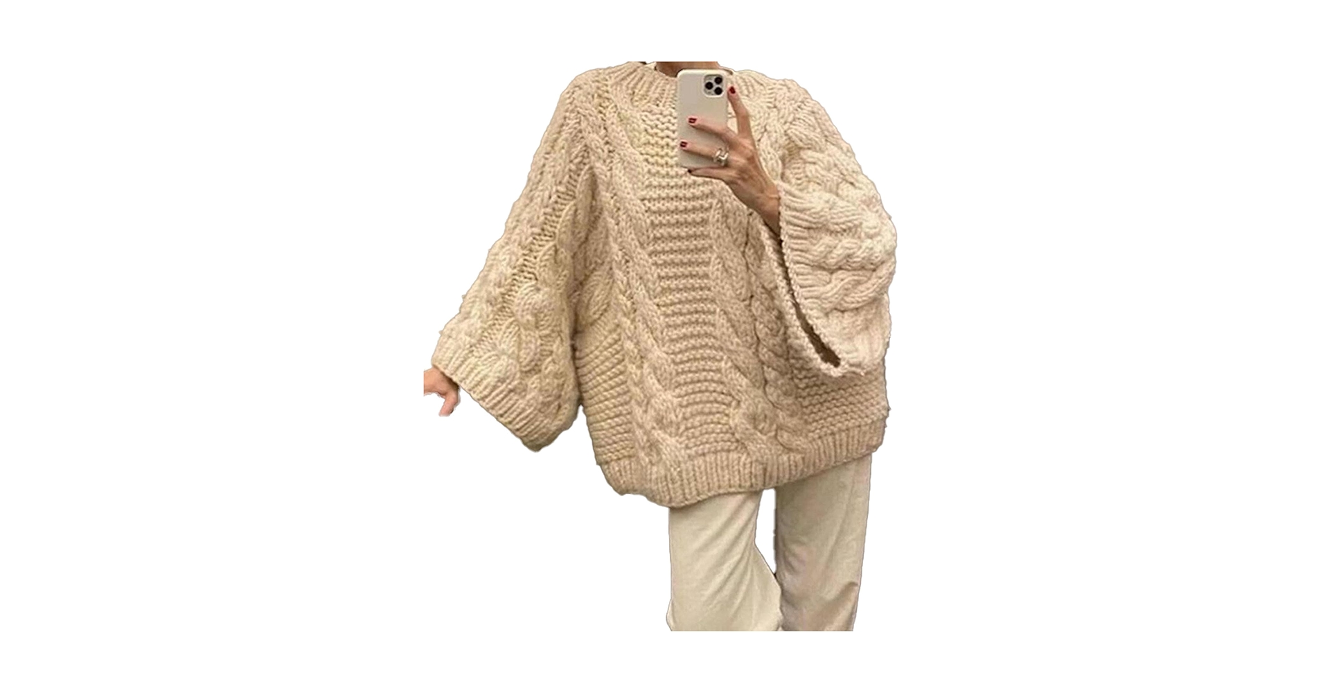 Women Casual Oversized Cable Knit Sweater 2024 Winter Long