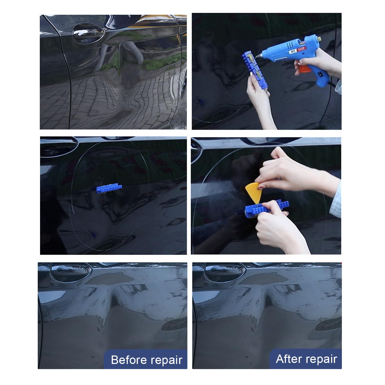 Kit Ripara Ammaccature, Tirabolli per Carrozzeria, Kit Levabolli Auto Professionali, Tira Bolli da Carrozzeria, per la Riparazione delle Ammaccature dei Veicoli, Blu, 6 Pezzi