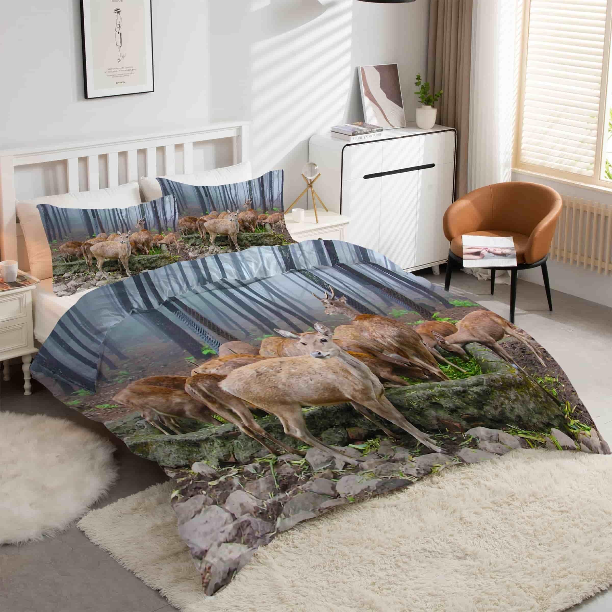 Housse de couette 200x200 cerf en microfine douce au tissage haute densité