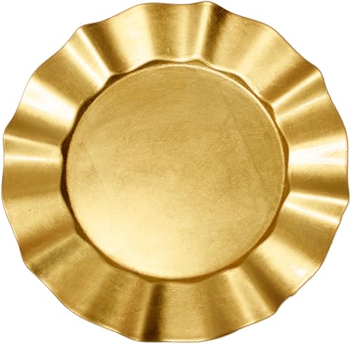 Kashi Home Plato de carga decorativo con borde ondulado, placa de carga redonda de 13 pulgadas para cenas, bodas, fiestas, eventos en oro metálico