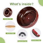 ARTKETTY Pots sucants - 7.5 Poitrine de grande taille avec bac en bambou, pots de bonsai peu profonds avec drainage, planteur en céramique pour les plantes intérieures, cactus, décoration de bureau à domicile