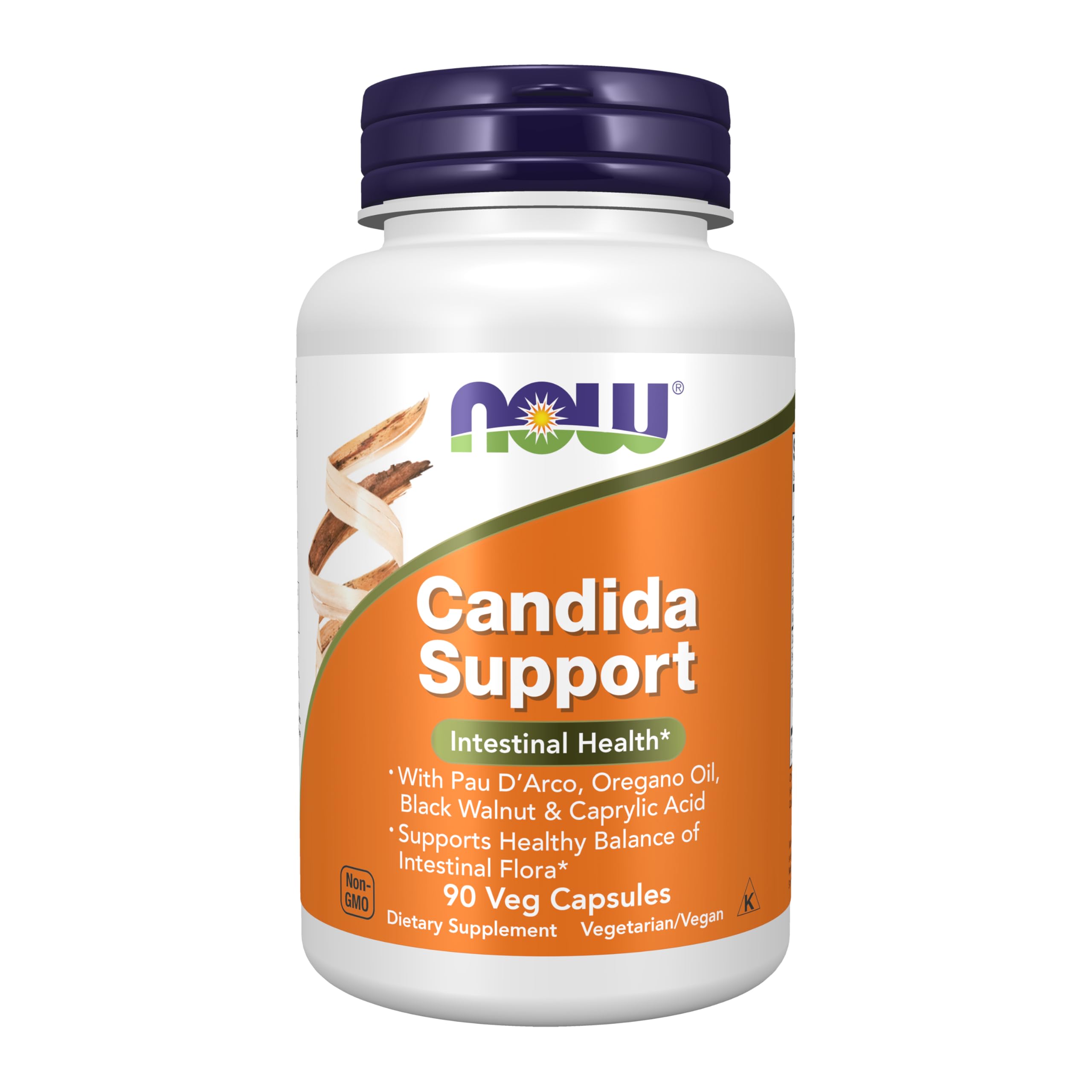 NOW Supplements, Bacillus Support with Pau D'Arco, Oregano Oil, Black Walnut & Caprylic Acid, 90 Veg Capsules