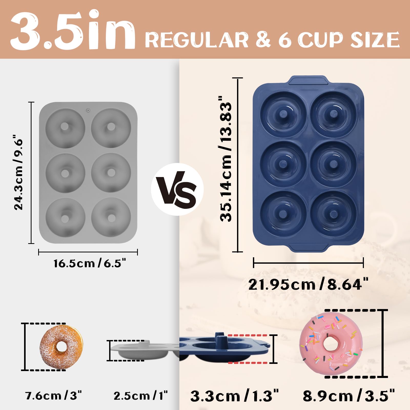 Molde de donas de silicona antiadherente: Sartén para donas de 3.5 pulgadas con marco de metal, moldes de silicona para hornear sin gluten glaseados de proteína vegana donas bagel - para horno 2