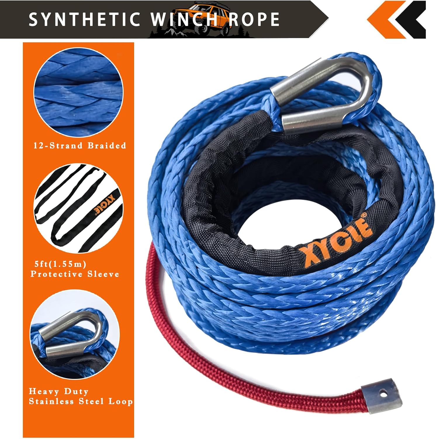 10" (254mm) Synthetic Rope Towing Winch Aluminum Cable Guide&Foldable Forged Trailer winches Hook kit, 3/8" x 90 Foot Synthetic Winch Cable Suitable for 8000-15000 LBs Electric Winch（Blue） - Image 3