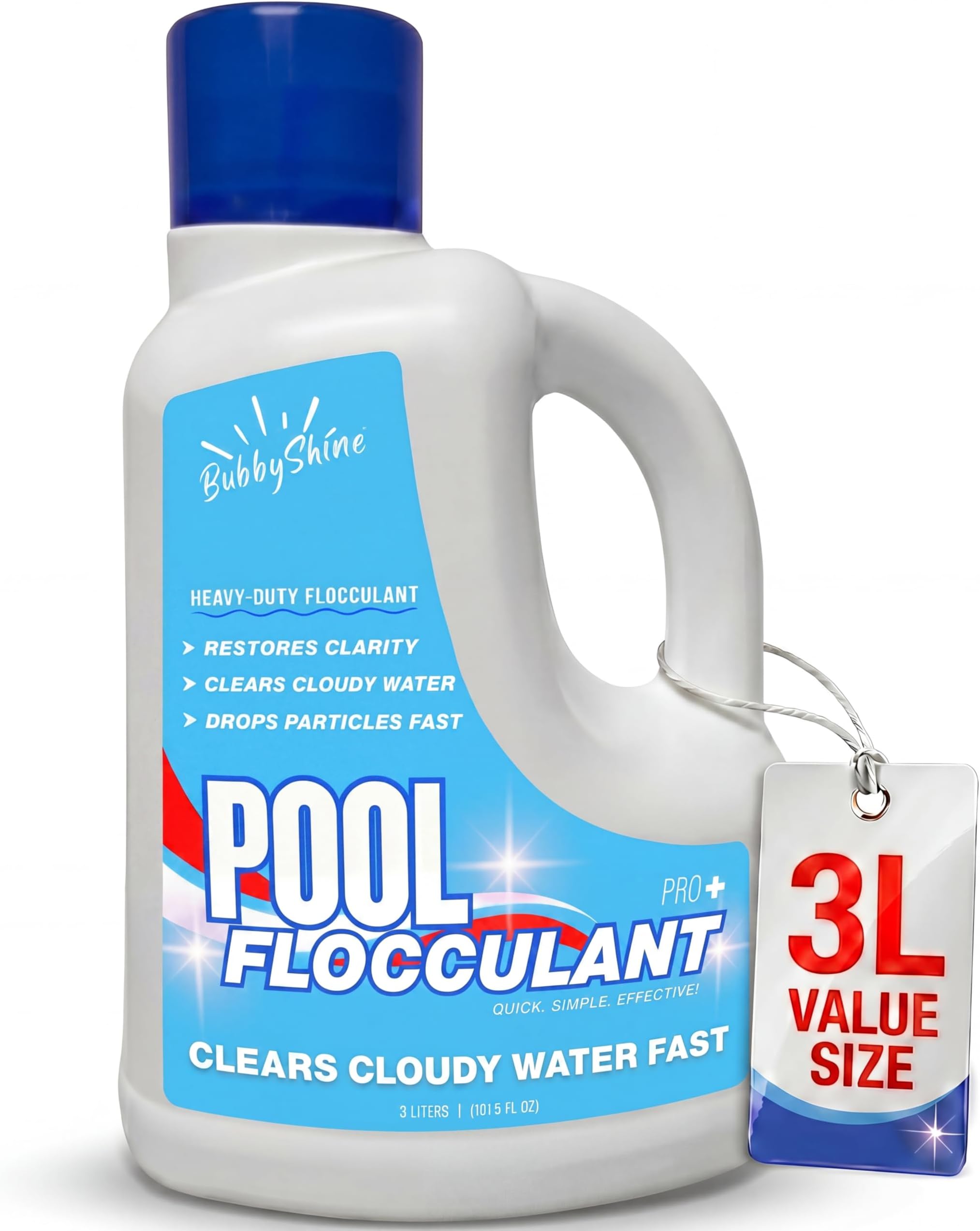 BubbyShine Pool Flocculant, Flocculant for Pool, Pool Flock Drop Out Treatment for Cloudy Water, Particle Settling Support, Pool Clarifier for Inground & Above Ground Pools, 3L