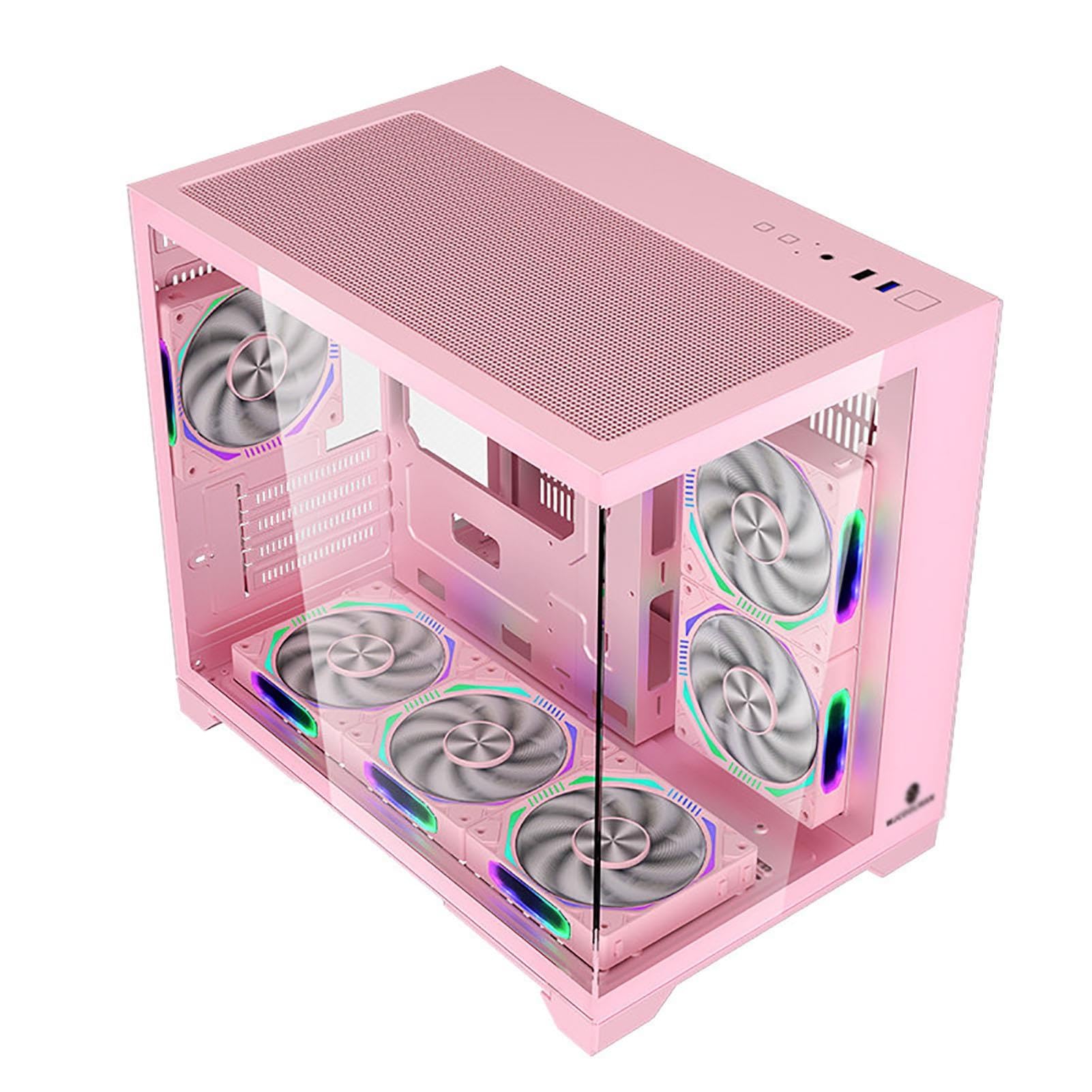 upim M- ATX-Gehäuse Mid-Tower-Desktop-Computer-Gaming-Gehäuse USB 3.0-Anschlüsse, gehärtete Glasscheibe, unterstützt Wasserkühlung, Pink