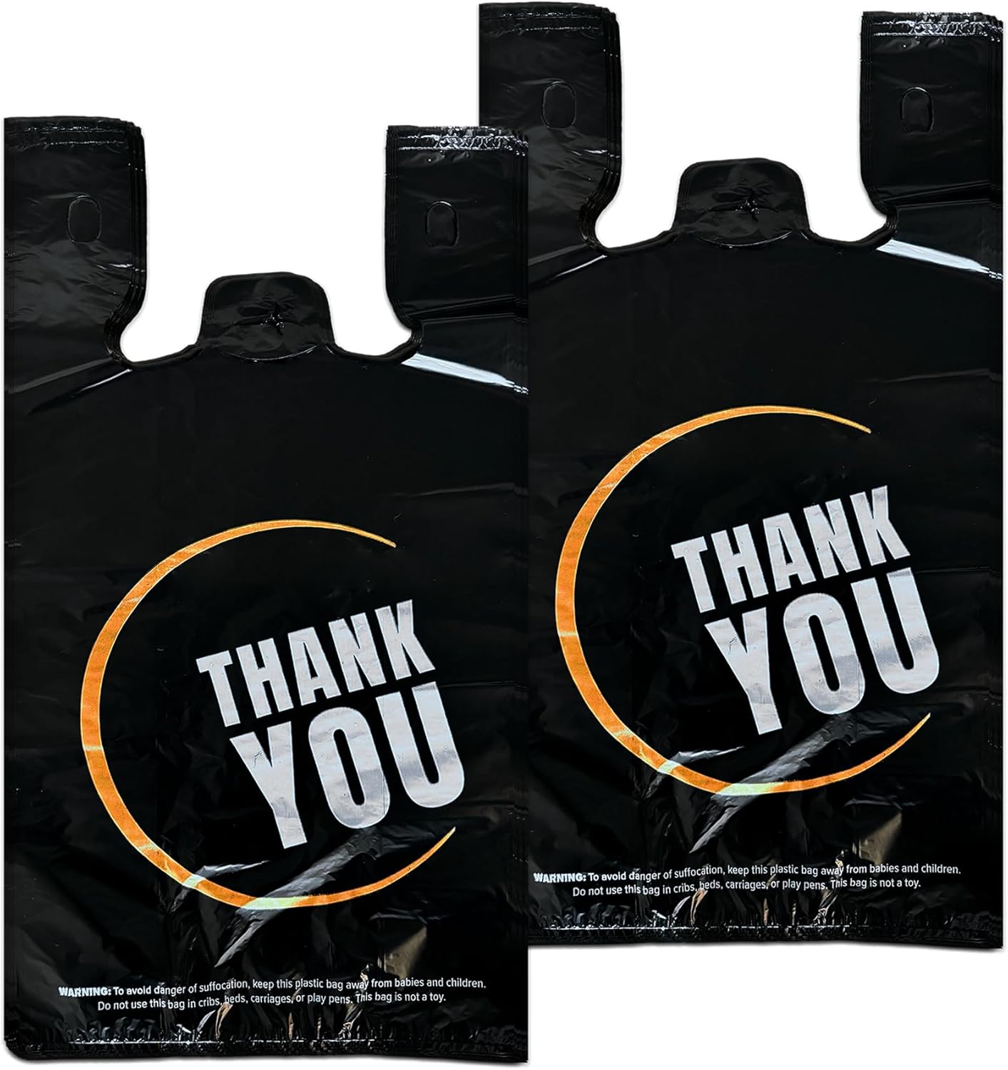 YoYoRain 100 Count Plastic Bags – Black T Shirt Bags with Handle for Retail Shopping and Supermarket Use