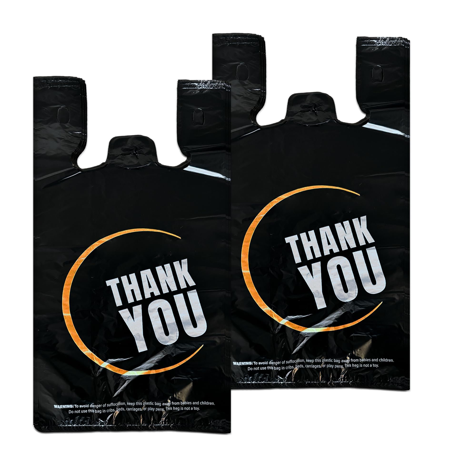 YoYoRain 100 Count Plastic Bags - Black T Shirt Bags with Handle for Retail Shopping and Supermarket Use