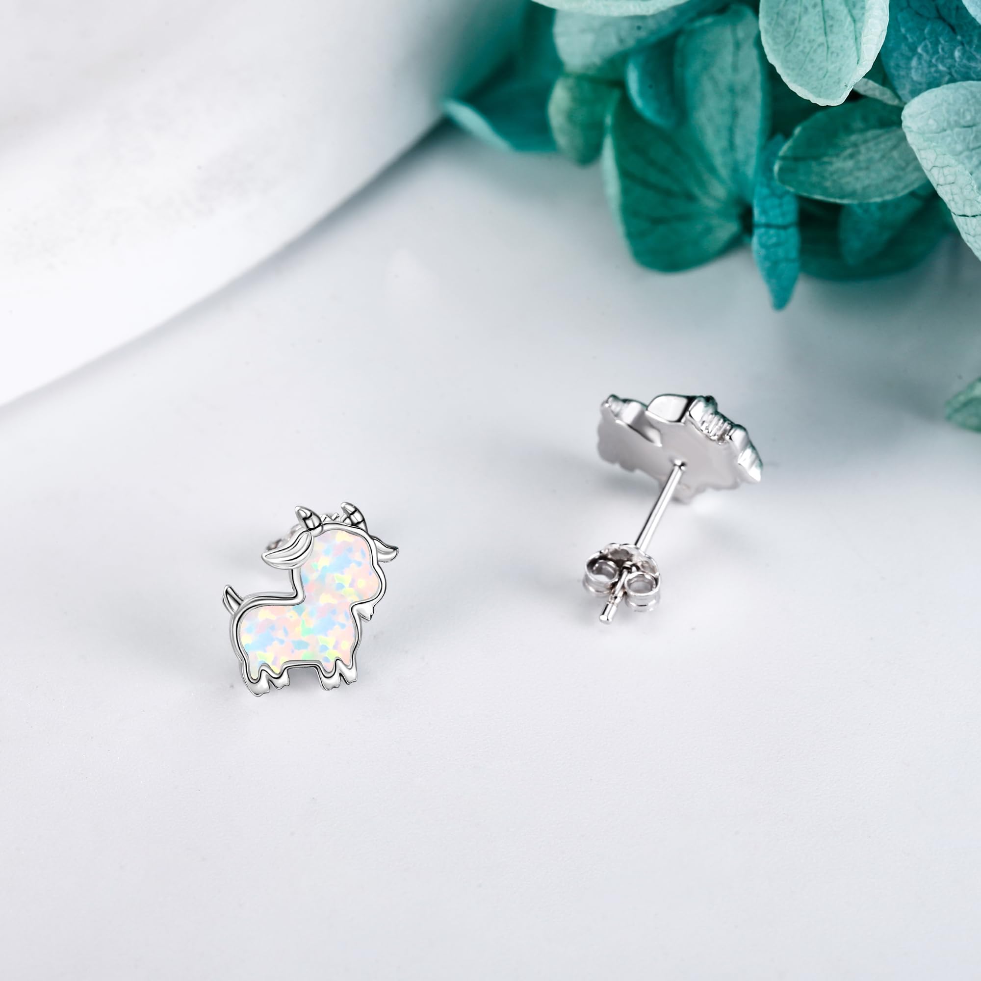 Ziegen Ohrstecker 925 Sterling Silber Goat Opal Ohrringe Tier Schmuck Geschenk für Damen Mädchen