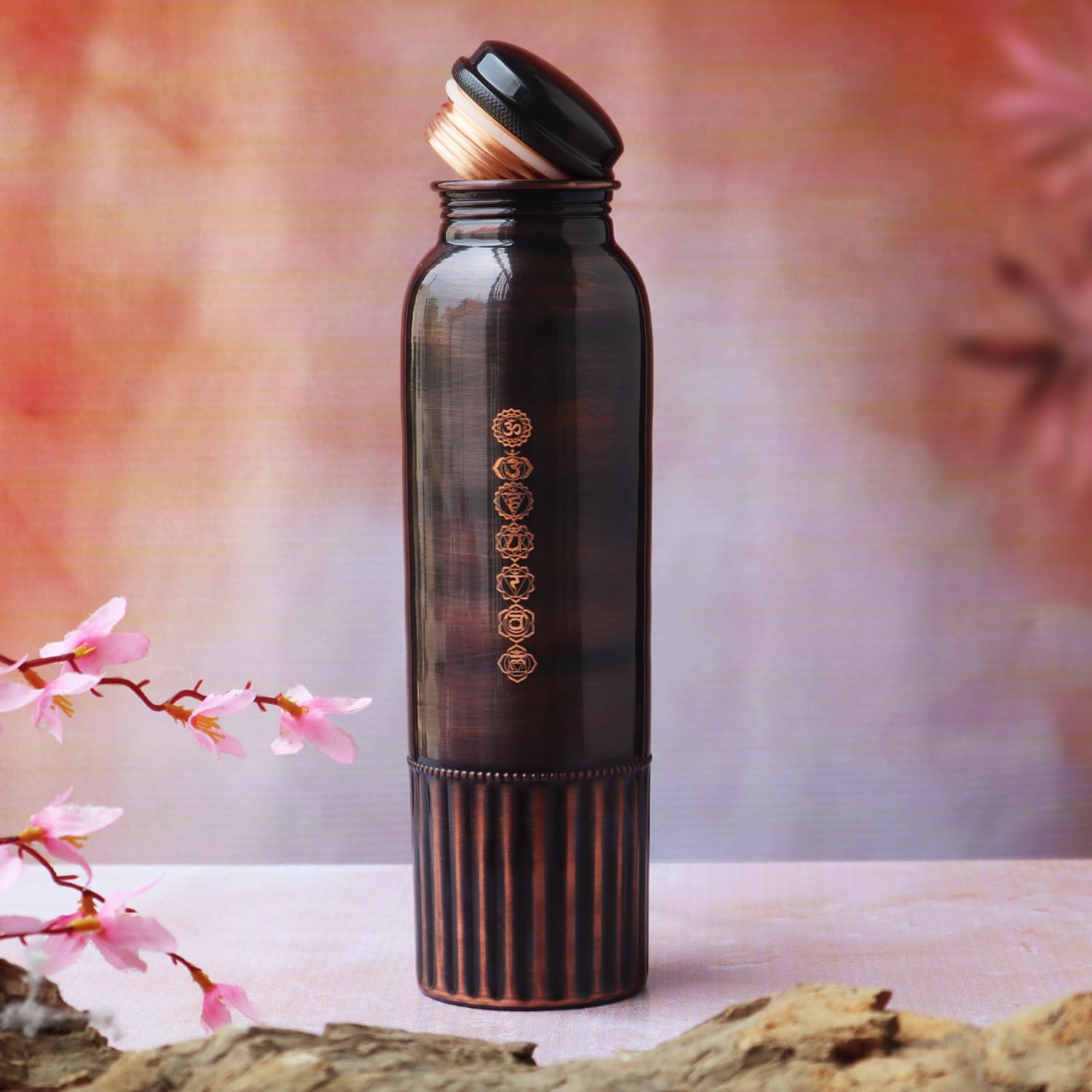 Pure Copper Bottle PREMIUM ANTIQUE Finish 7 Chakras, 950 Ml (32.12 Fl Oz) Capacity For Ayurveda Health Benefits