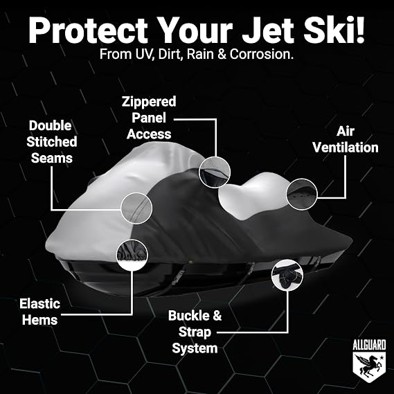 Weatherproof Jet Ski Cover Compatible with 2015-2026 Yamaha WaveRunner VX/VX Deluxe/VX Cruiser/VX Cruiser HO/VX Limited/VX Limited HO - Gray/Black Color - Trailerable