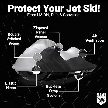 Weatherproof Jet Ski Cover Compatible with 2015-2026 Yamaha WaveRunner VX/VX Deluxe/VX Cruiser/VX Cruiser HO/VX Limited/VX Limited HO - Gray/Black Color - Trailerable