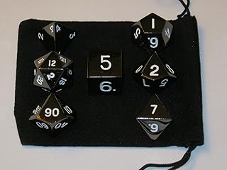 Set of 7 Polyhedral Metal Dice with Bag (16mm, Black Color)
