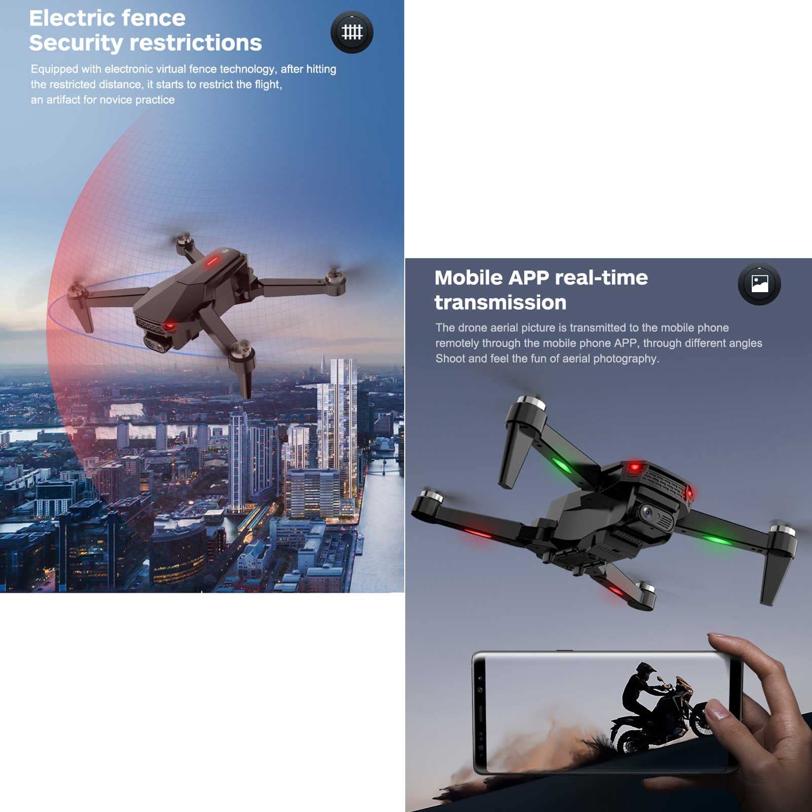Bezszczotkowy dron z kamerą dla dorosłych 4K Gestures Selfie Fixed-Point Surround Auto Follow GPS Positioning Optical Flow Positioning Dual Camera Switch (Black 1 BATTERY)