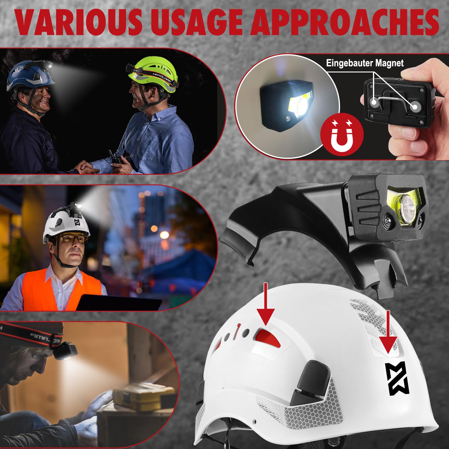 HEARMOR VOLTEK Casque de protection industriel certifié CE EN397 avec lampe frontale LED + visière et protection auditive | Pour travaux forestiers, travaux de construction et escalade | Casque de