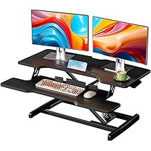 35" Standing Desk Converter, Height Adjustable Desktop Riser with Keyboard Tray for Two Monitors, Sit to Stand up Computer Workstation for Home Office, Black