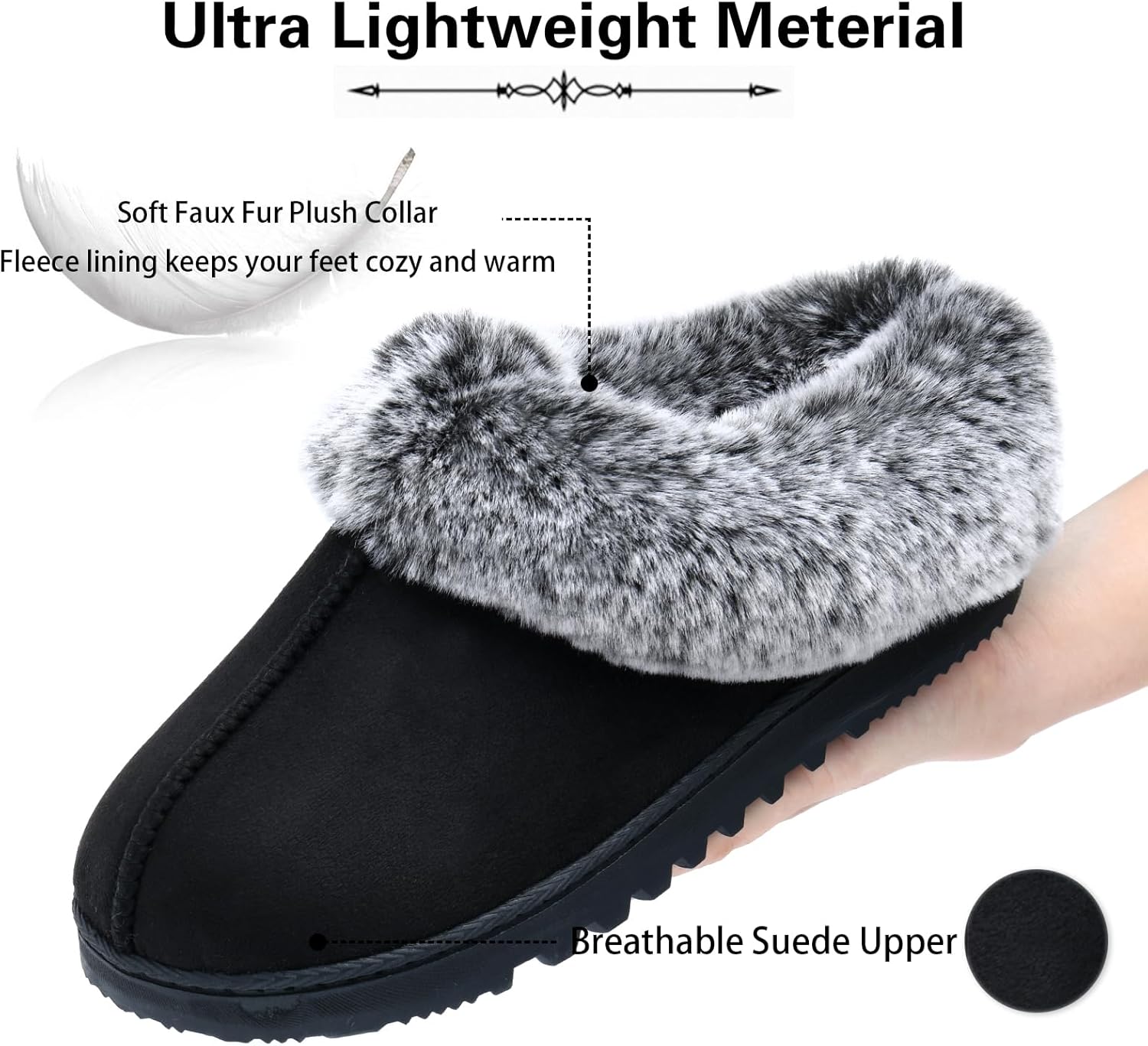 LORDFON Womens Slippers with Memory Foam,Winter House Slippers for Women with Warm Faux Fur Collar,Cozy Slip-on Bedroom Indoor Shoes - Image 3