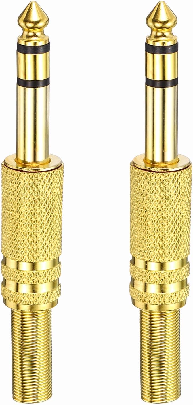 sourcing map 2 Pcs 1/4" Audio TS Plug, 6.35mm Mono Male Plug Cable Connector, TS Male Audio Cable Adapter for Speaker, Microphone, Guitar, 3.11"