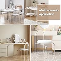 Vista 6 de Silla de tocador transparente moderna, sillas de comedor transparentes con tapicería de terciopelo blanco, silla de acrílico transparente sin brazos