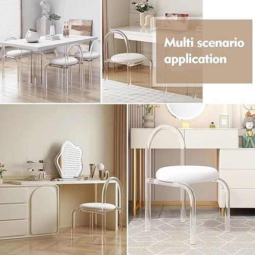Miniatura 6 de rzoizwko Silla de tocador transparente moderna, sillas de comedor transparentes con tapicería de terciopelo blanco, silla de acrílico transparente