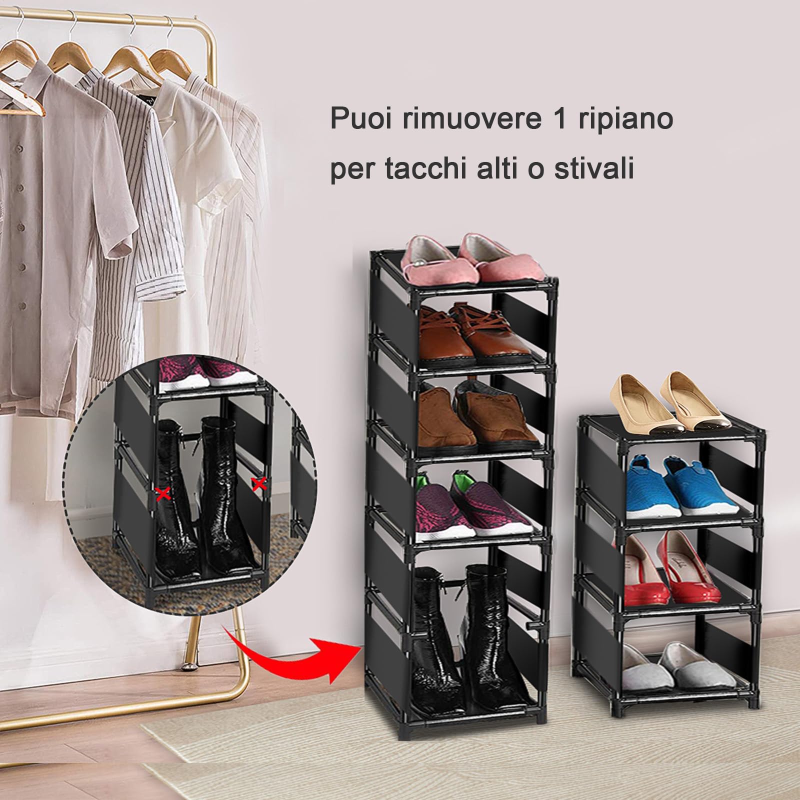 esonstyle Scarpiera a 10 Ripiani, Scaffale Portascarpe in Stretta Metallo per 10 Paia di Scarpe, Scarpiera Verticale, Organizzatore per Scarpe Alta per Ingresso, Soggiorno e Corridoio