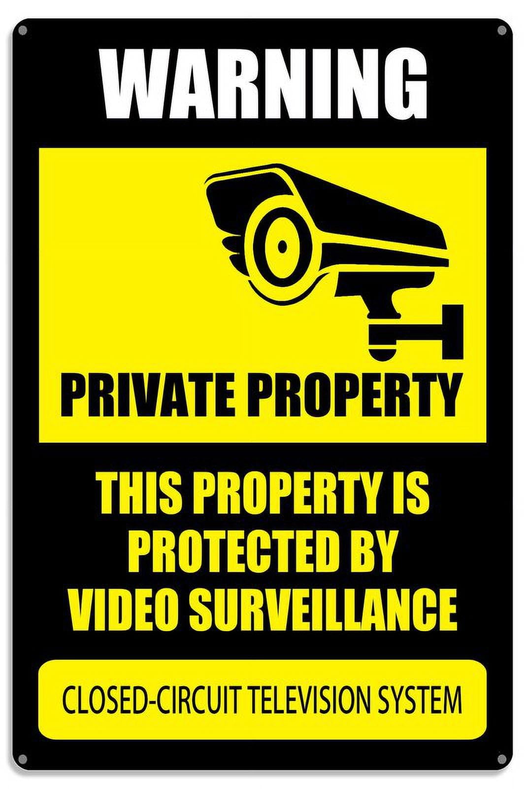 peiyeety Warning Sign Private Property This Property is Protected by Electronic Surveillance Signs Closed Circuit Television System Aluminum Tin Sign Wall Decor Gift 12x16 Inches